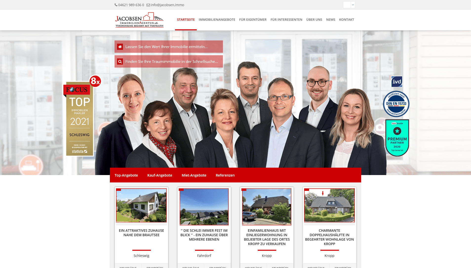 Jacobsen Immobilienagentur: Screenshot Website