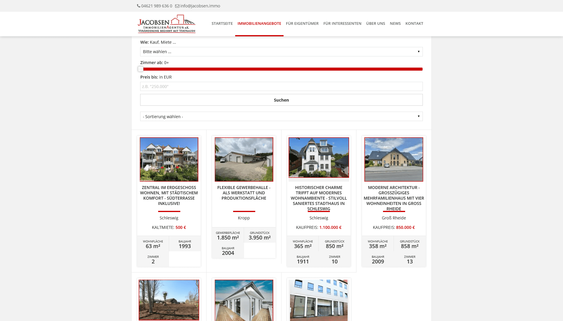 Jacobsen Immobilienagentur: Screenshot Website